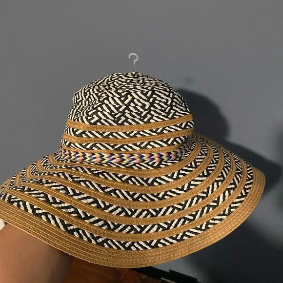 Steve Madden White Black Khaki Sun Hat One Size - Picture 4 of 6